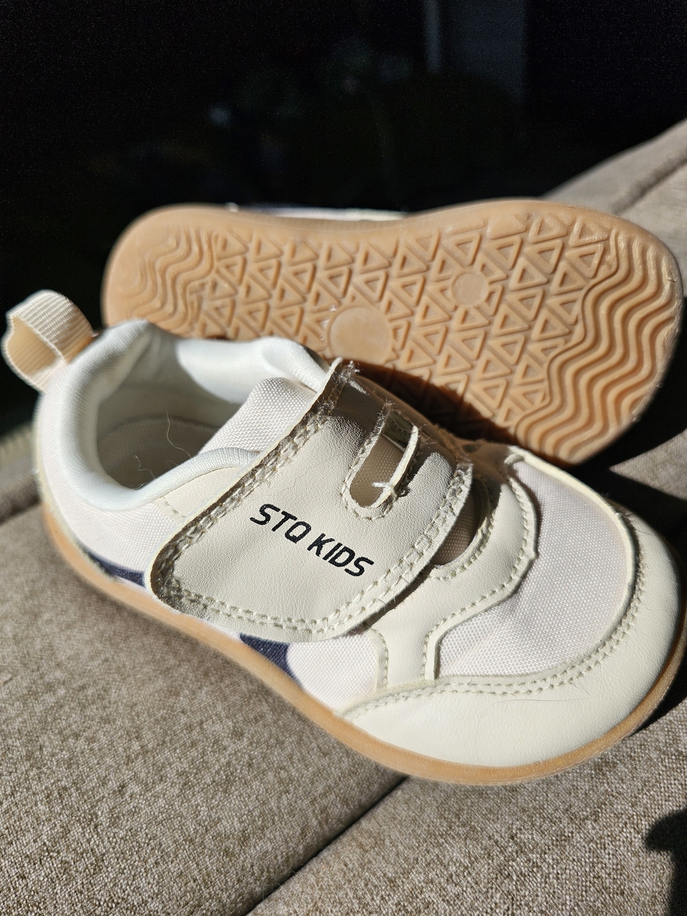 Cream & Tan Toddlers' Velcro Sneakers- Wide Toe Box